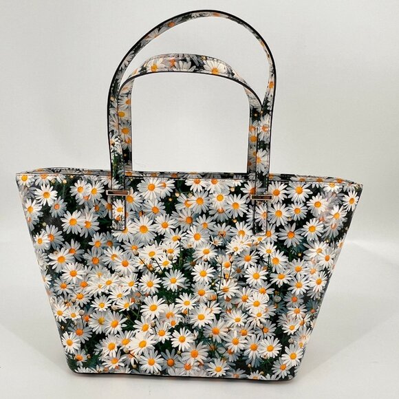 Kate Spade Cedar Street Daisy Tote Green Floral Leather Zip Closure & Wallet - Picture 3 of 16